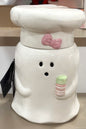 New white ceramic Halloween chefs hat ghost cookie jar canister decor 9”