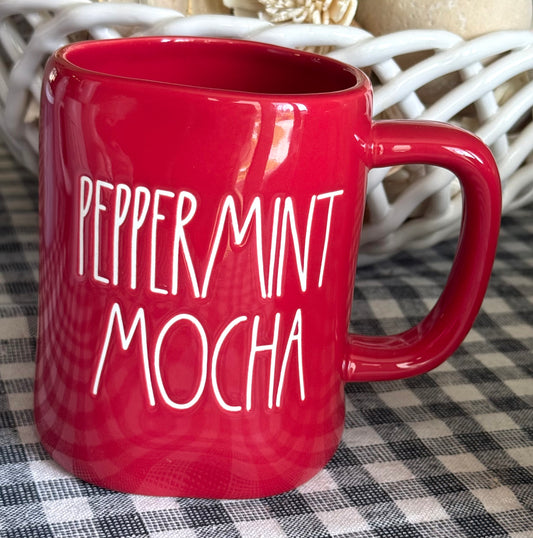 New Rae Dunn red ceramic Christmas mug PEPPERMINT MOCHA