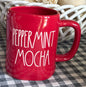 New Rae Dunn red ceramic Christmas mug PEPPERMINT MOCHA