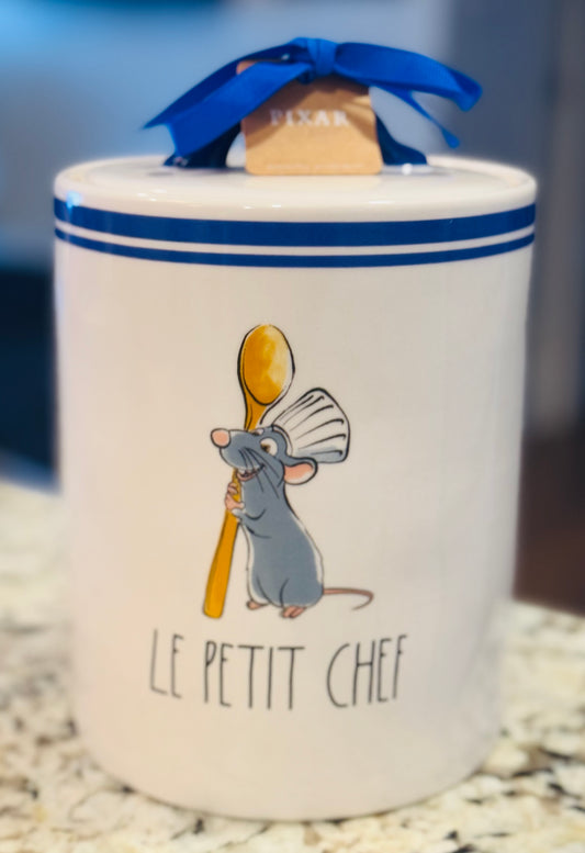 New Rae Dunn x Pixar’s Ratatouille white ceramic canister 8.5” LE PETIT CHEF