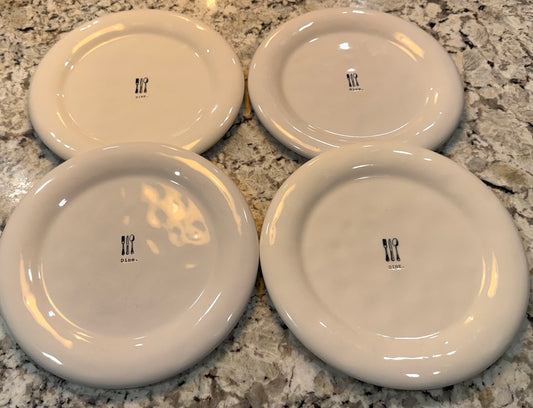 Rae Dunn white ceramic original icon line 4-piece dinner plate set DINE