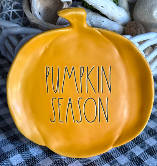 Rae Dunn mustard ceramic pumpkin plate PUMPKIN SEASON