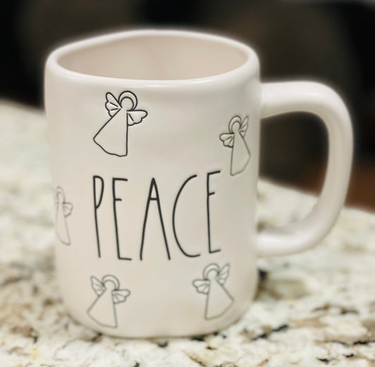 New Rae Dunn white ceramic Angel Christmas mug PEACE