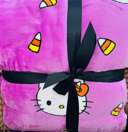 New Hello Kitty 90x90 FULL/QUEEN pink candy corn 🎃 fall blanket bedding