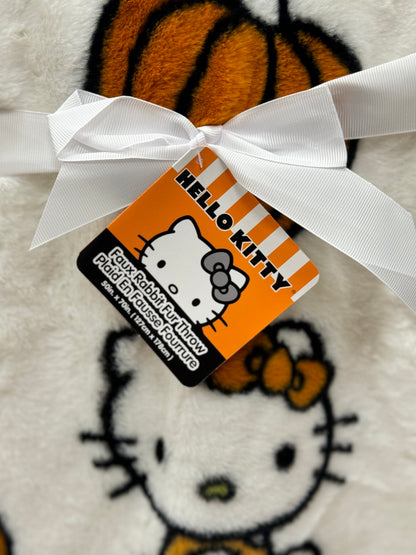 New Hello Kitty pumpkin fall faux rabbit fur throw blanket 50x70