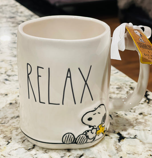 New Rae Dunn x Peanuts Snoopy line coffee mug RELAX