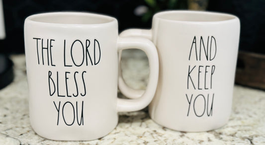 New Rae Dunn white ceramic coffee mug THE LORD BLESS YOU AND KEEP YOU