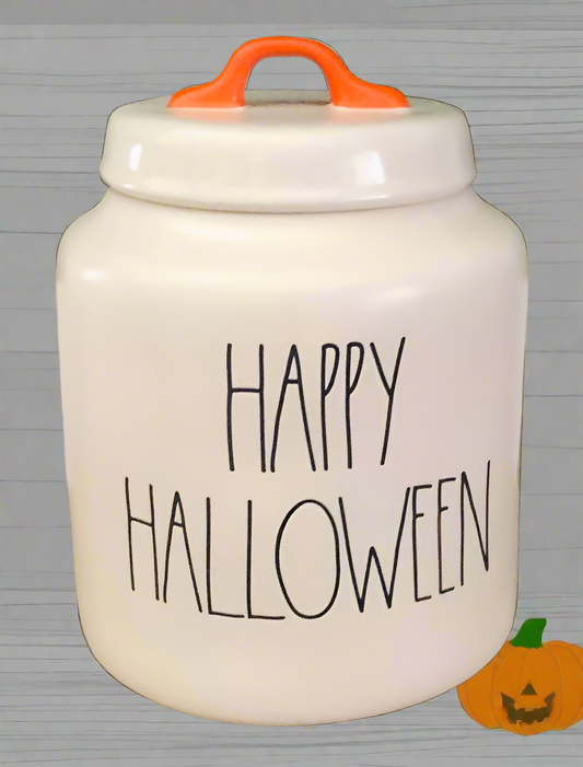 New Rae Dunn white ceramic canister decor HAPPY HALLOWEEN