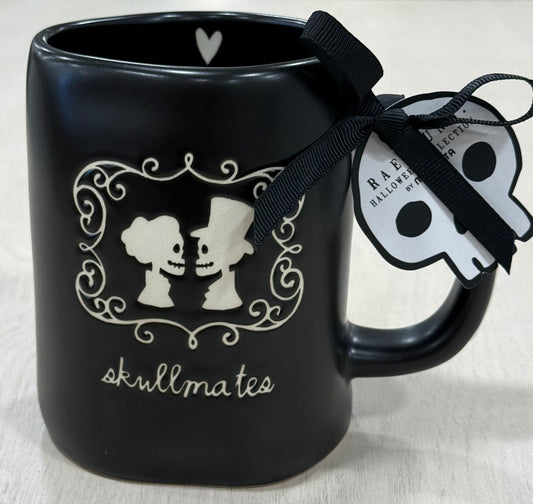 New Rae Dunn black ceramic Halloween coffee mug SKULLMATES