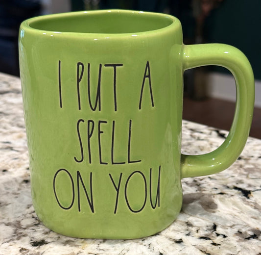 New Rae Dunn green ceramic coffee mug Halloween decor I PUT A SPELL ON YOU