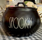 Rae Dunn black ceramic Halloween decor 10” candy caldron SPOOKY