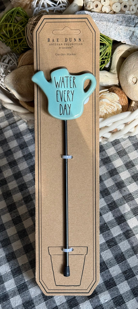 New Rae Dunn blue ceramic garden stake WATER EVERY DAY