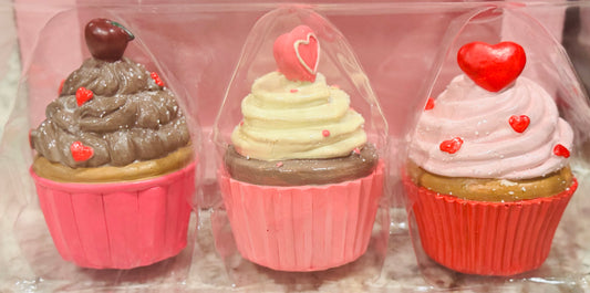 New Sweet Treats 3-piece Valentines topped cupcake set-mixed variety