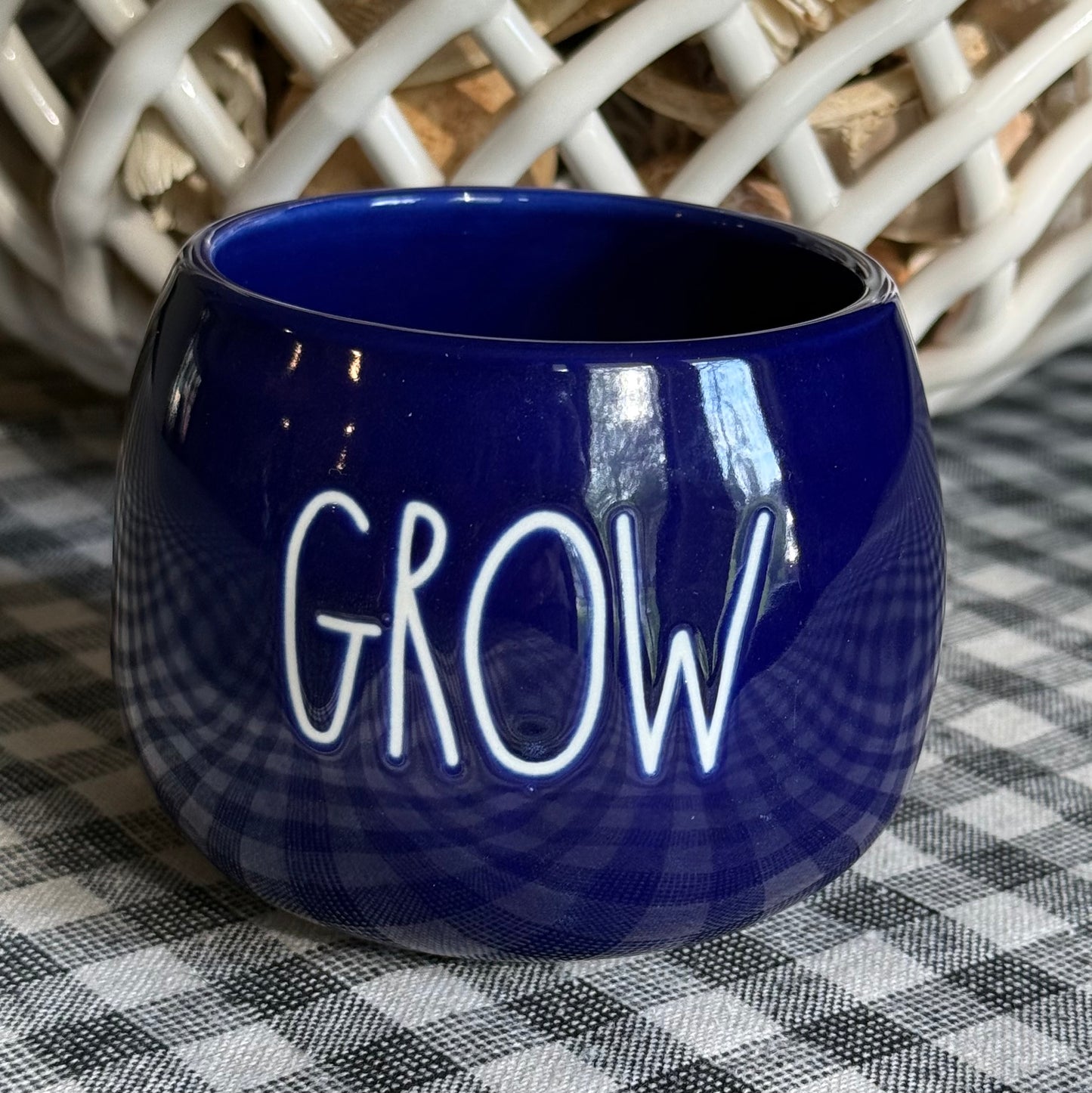 New Rae Dunn blue ceramic planter 4” GROW