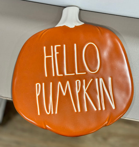 New Rae Dunn fall pot holder pumpkin plate HELLO PUMPKIN