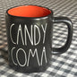 New Rae Dunn black Halloween theme ceramic coffee mug CANDY COMA