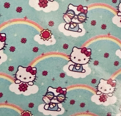 New teal rainbow & sunglasses Hello Kitty throw blanket 50x70