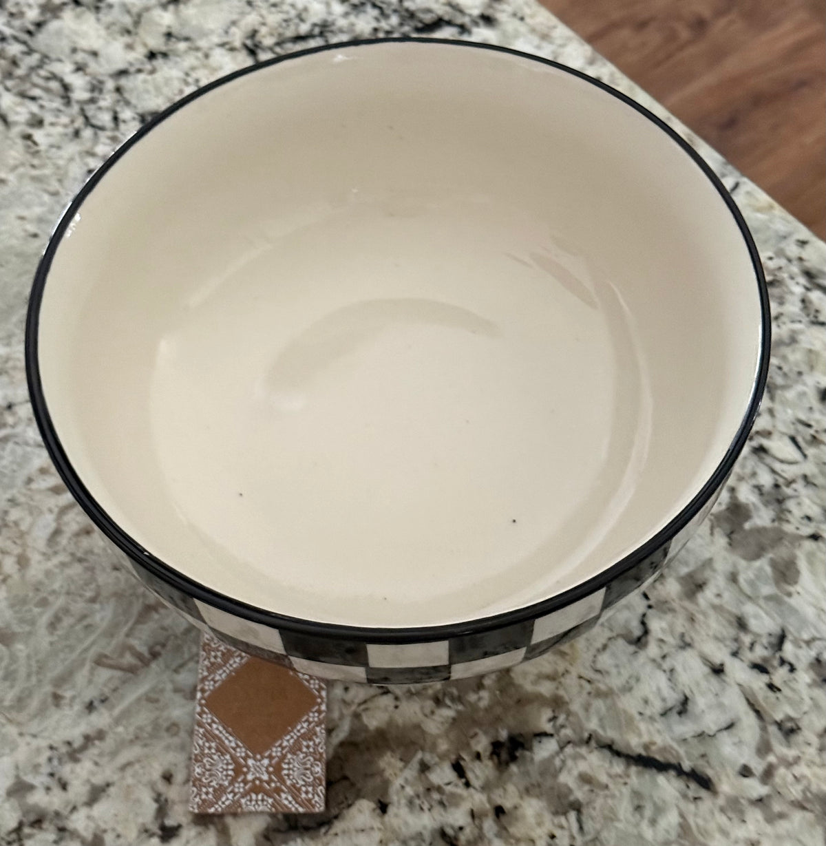 New ceramic Made in India black check checkered 10.5x5.5 large table top pedestal fruit bowl