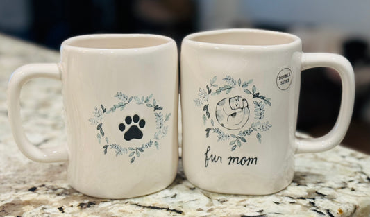 New Rae Dunn white ceramic FUR MOM mug