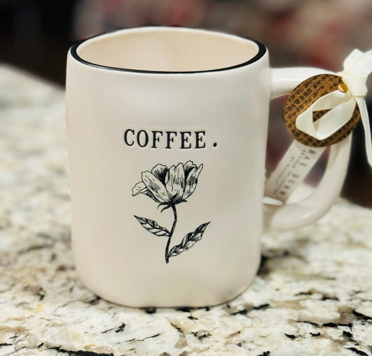 New Rae Dunn white ceramic COFFEE flower mug