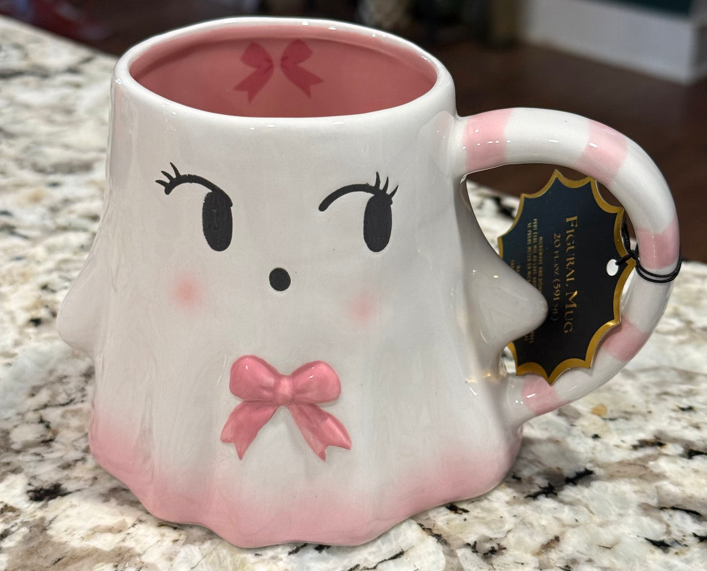 New pink and white ceramic girly eyelash Halloween ghost mug