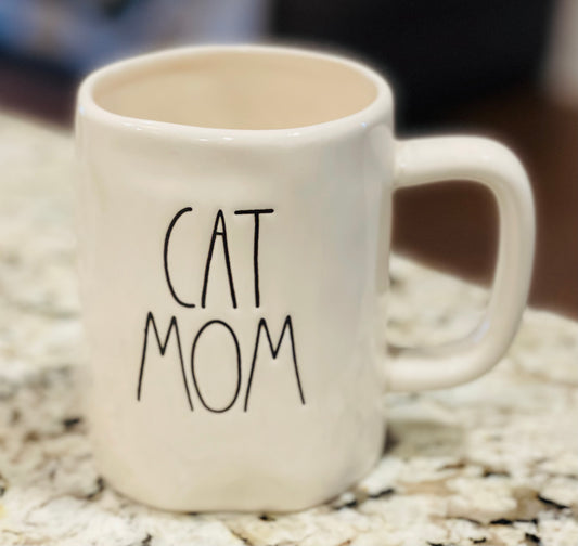 New Rae Dunn white ceramic coffee mug CAT MOM