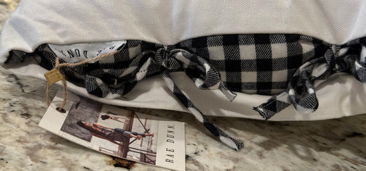 New Rae Dunn white HOME gingham side tie bows throw pillow 14x22