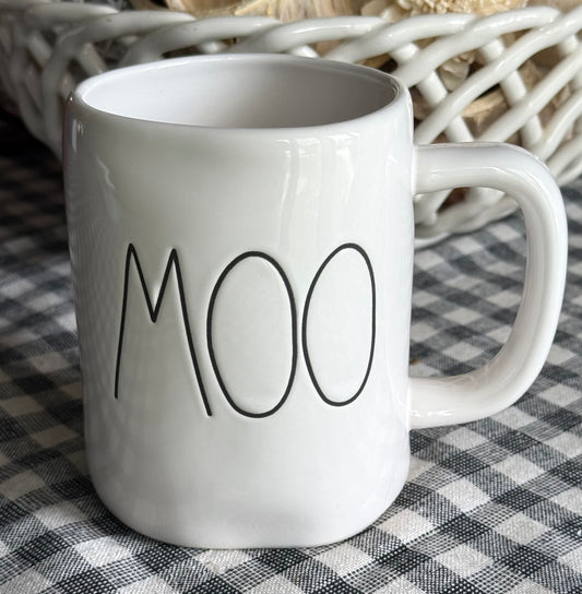 New Rae Dunn white ceramic Farmline coffee mug MOO