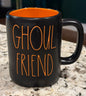 New Rae Dunn black ceramic coffee mug Halloween decor GHOUL FRIEND Orange interior