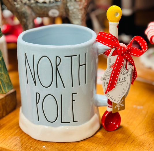 New Rae Dunn blue ceramic Christmas mug NORTH POLE