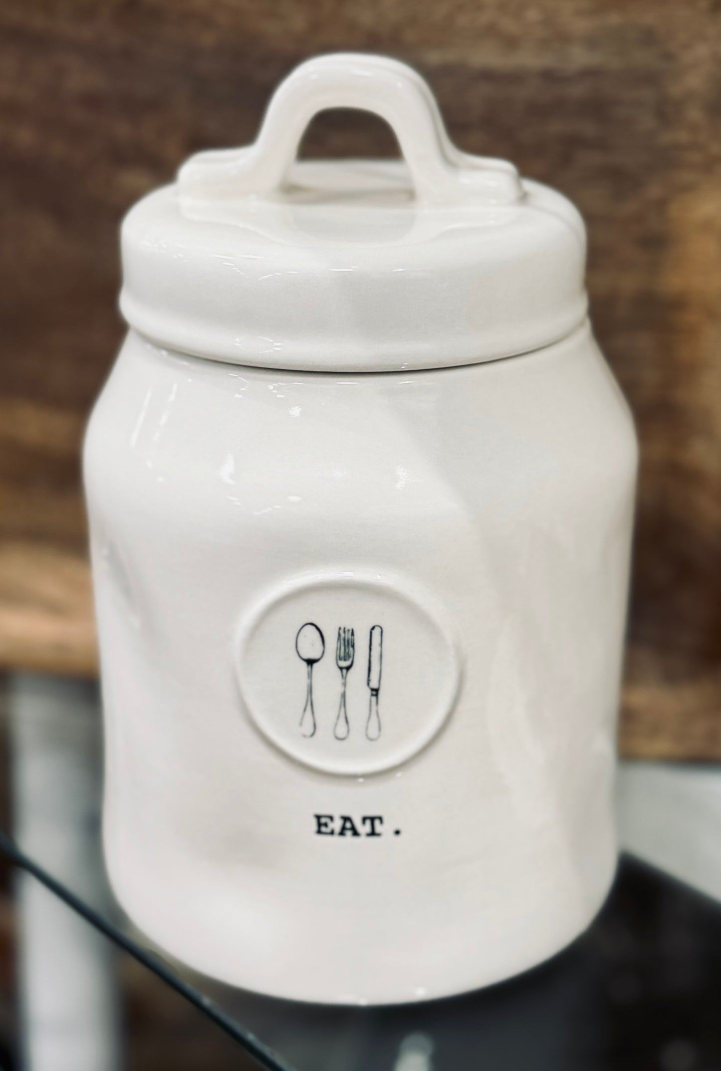 New Release Rae Dunn white ceramic 6.25” EAT Icon baby canister