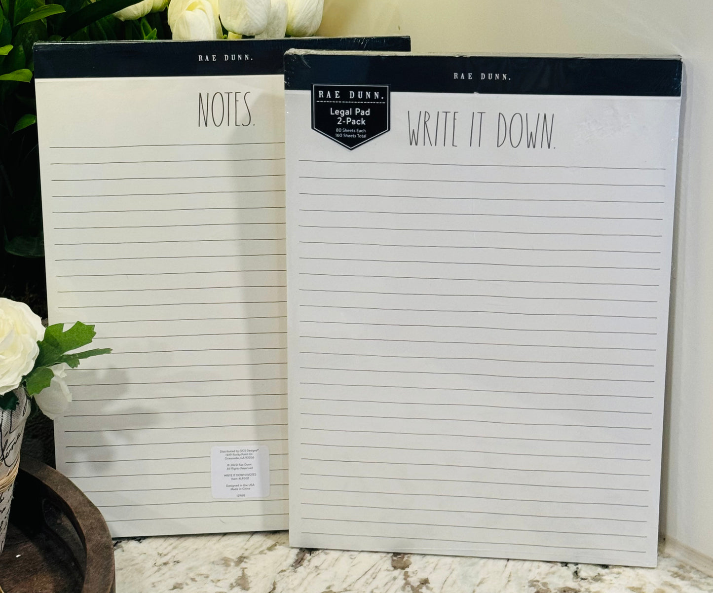 New Rae Dunn stationary 2-pack notepad legal pad set WRITE IT DOWN & NOTES