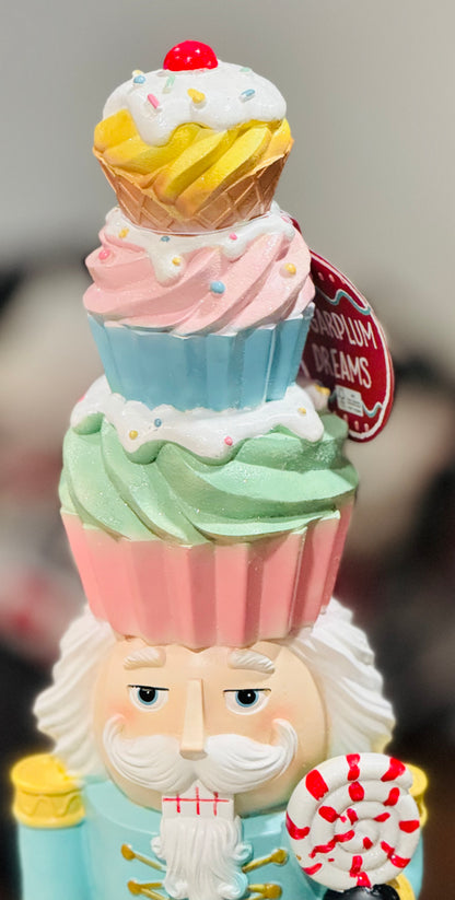 New 18.5x6.5 Cupcakes and Cashmere pastel resin nutcracker Christmas decor