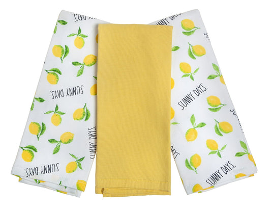 Rae Dunn Lots of Lemons Kitchen Towels Set, 3 Pack, Yellow & White