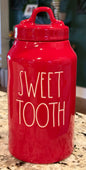 New Rae Dunn red ceramic canister 9” SWEET TOOTH