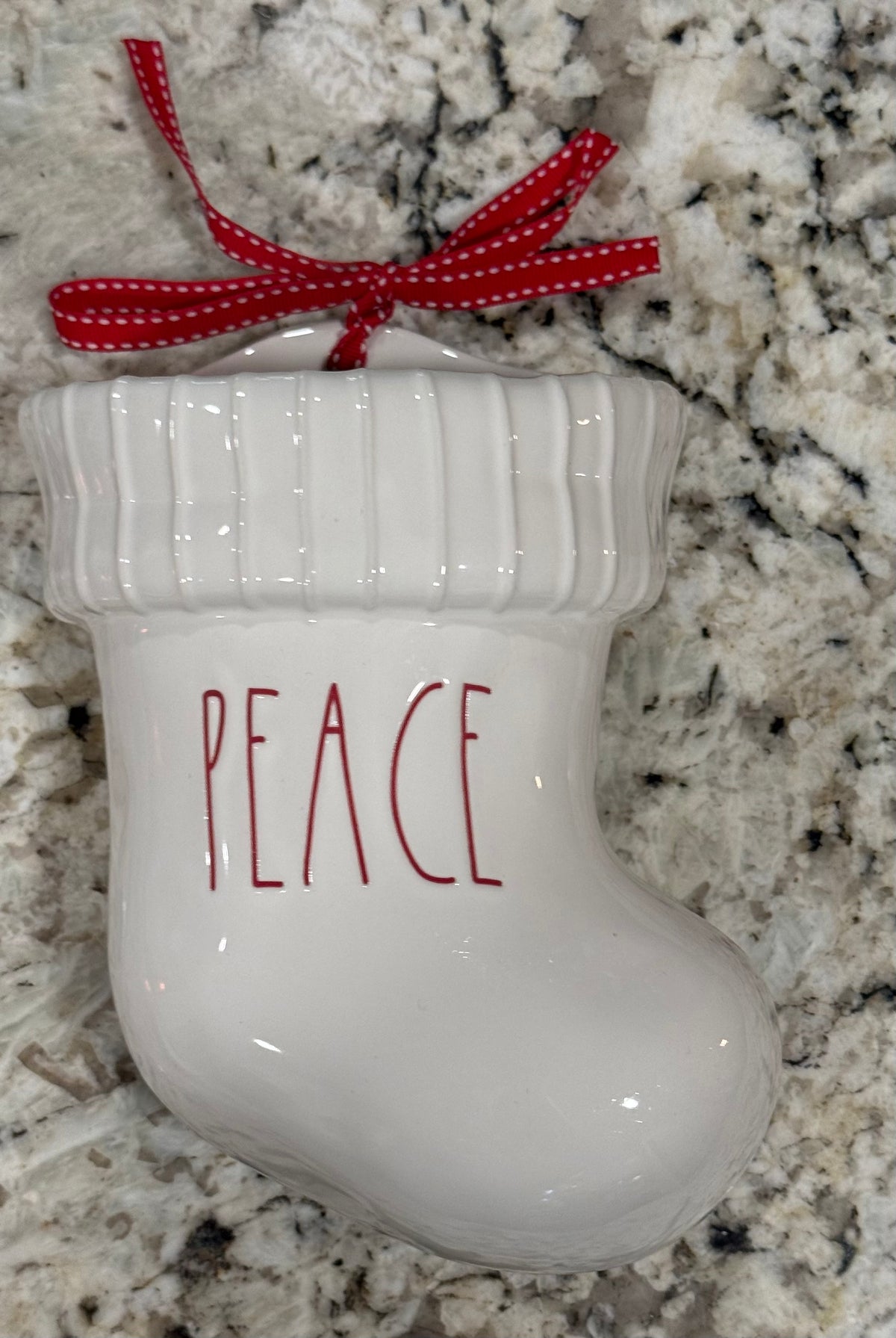 New Rae Dunn 8.5x6 white ceramic stocking wall vase Christmas decor PEACE