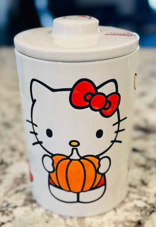 New Hello Kitty white ceramic canister fall leaf / pumpkin decor