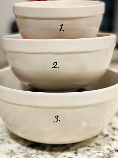 Rae Dunn white ceramic hard to find Numbers line 1-3 first release mixing bowl set set.