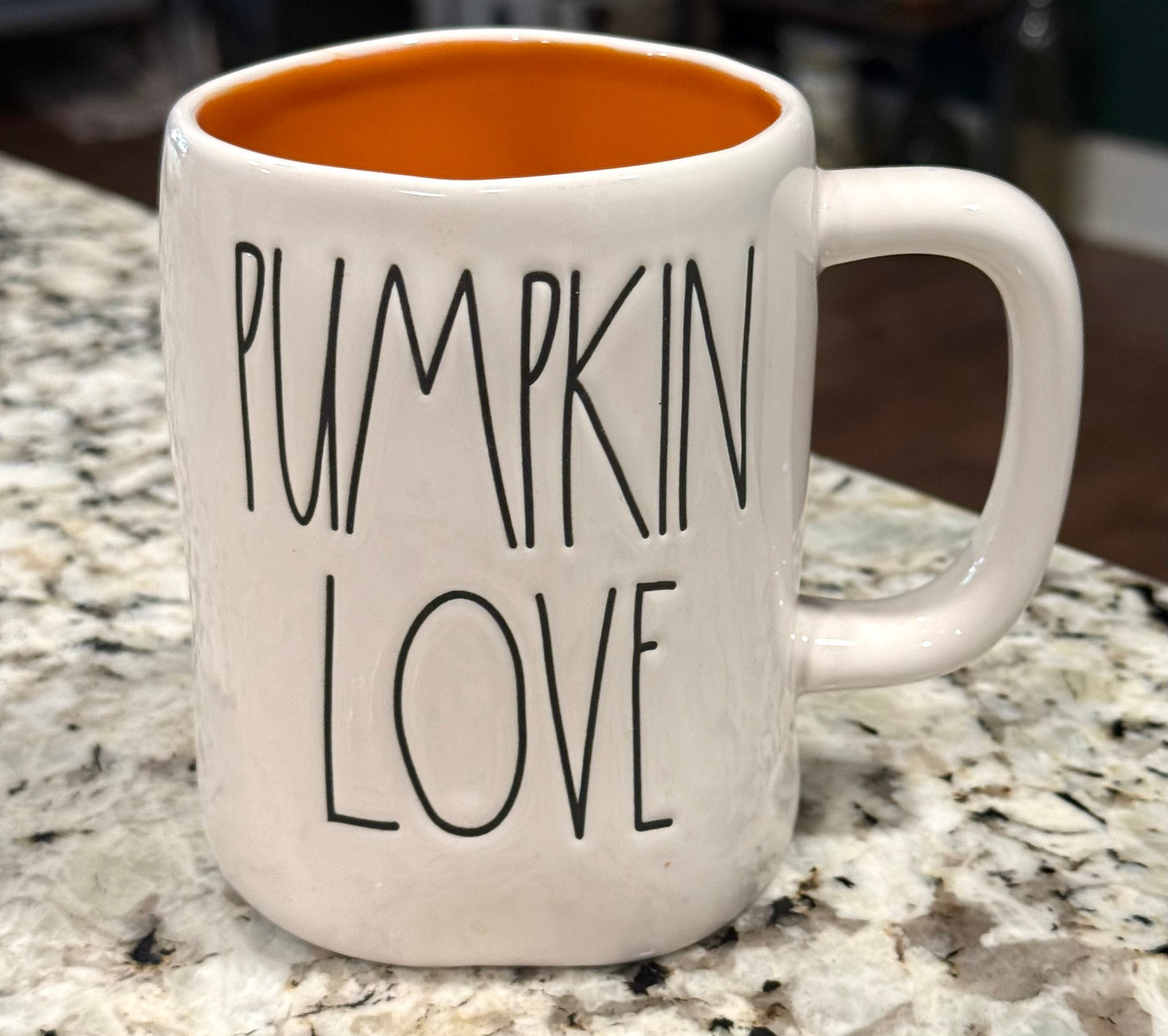 New Rae Dunn white ceramic mug PUMPKIN LOVE-Orange interior
