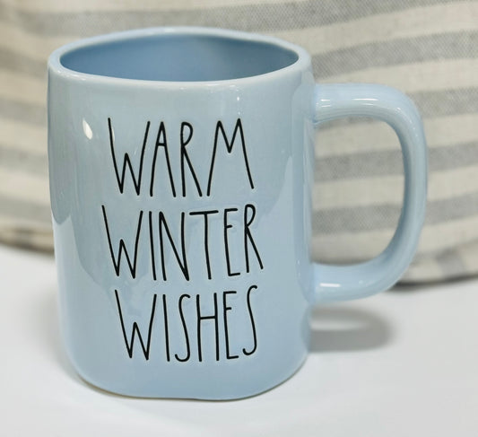 New Rae Dunn blue ceramic mug WARM WINTER WISHES