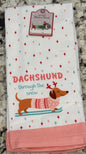 New 2-piece Christmas kitchen dish towel set DACHSHUND through the snow