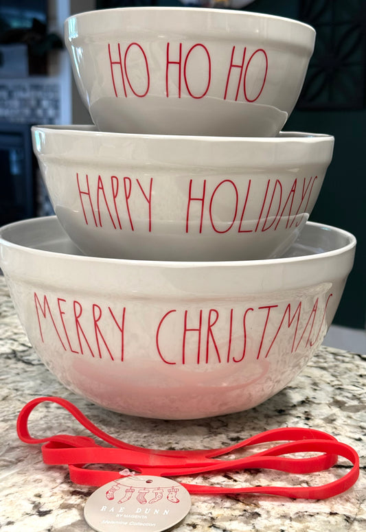 New Rae Dunn Christmas white melanin 3-piece mixing bowl set
