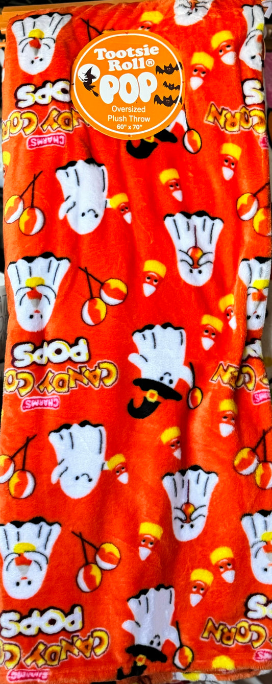 New Tootsie Pop orange Halloween ghost candy throw blanket oversized plush, 60x70