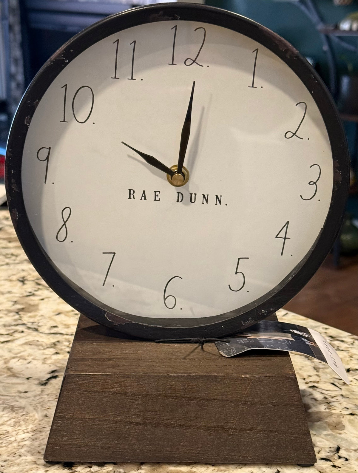 New Rae Dunn battery operated metal & wood base distressed desk clock 10x8