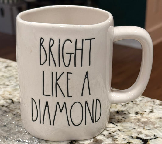 New Rae Dunn white ceramic coffee mug BRIGHT LIKE A DIAMOND