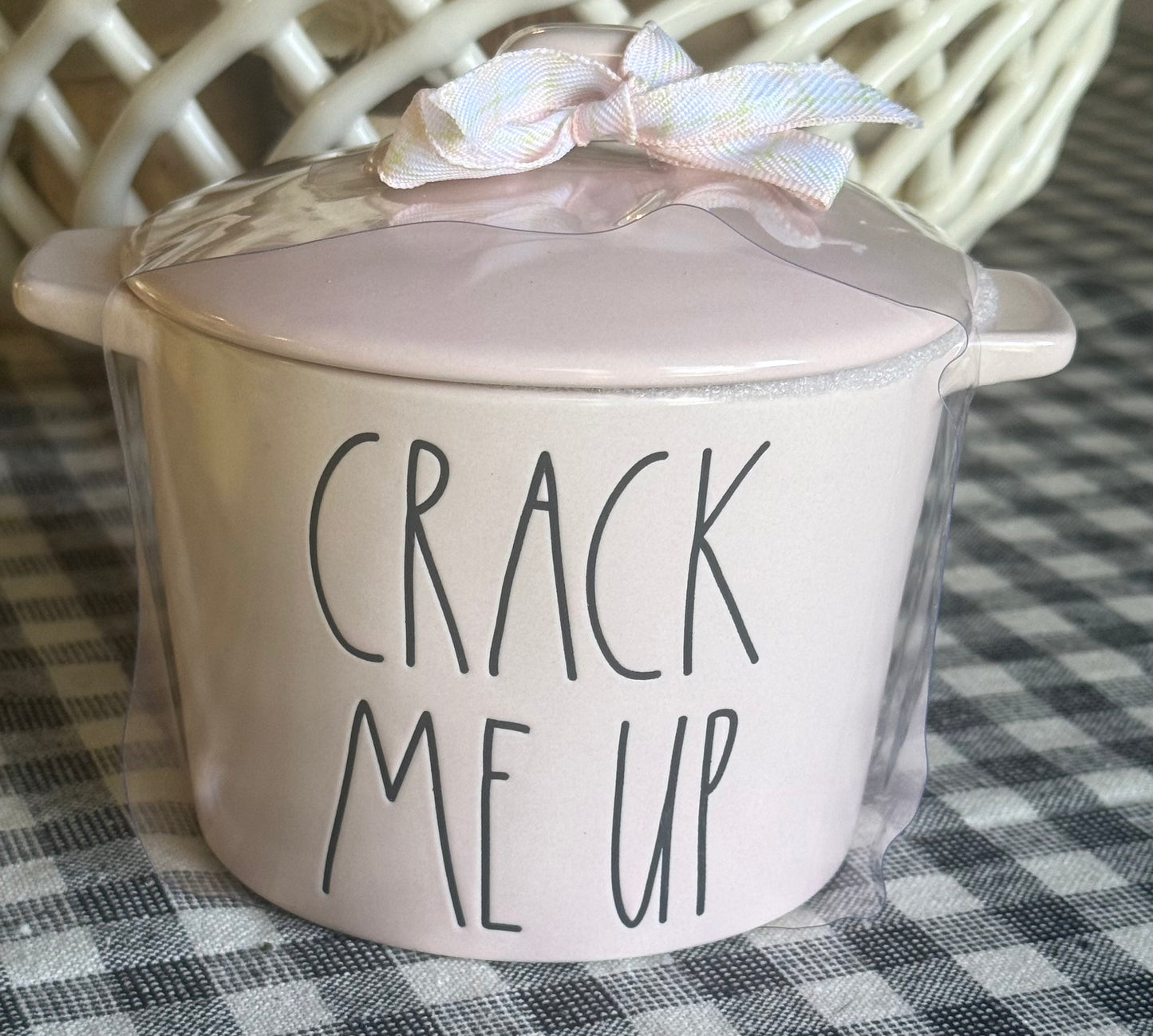 New Rae Dunn pink ceramic Easter decor baking dish CRACK ME UP