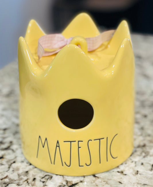 New Rae Dunn yellow ceramic birdhouse decor MAJESTIC crown shaped