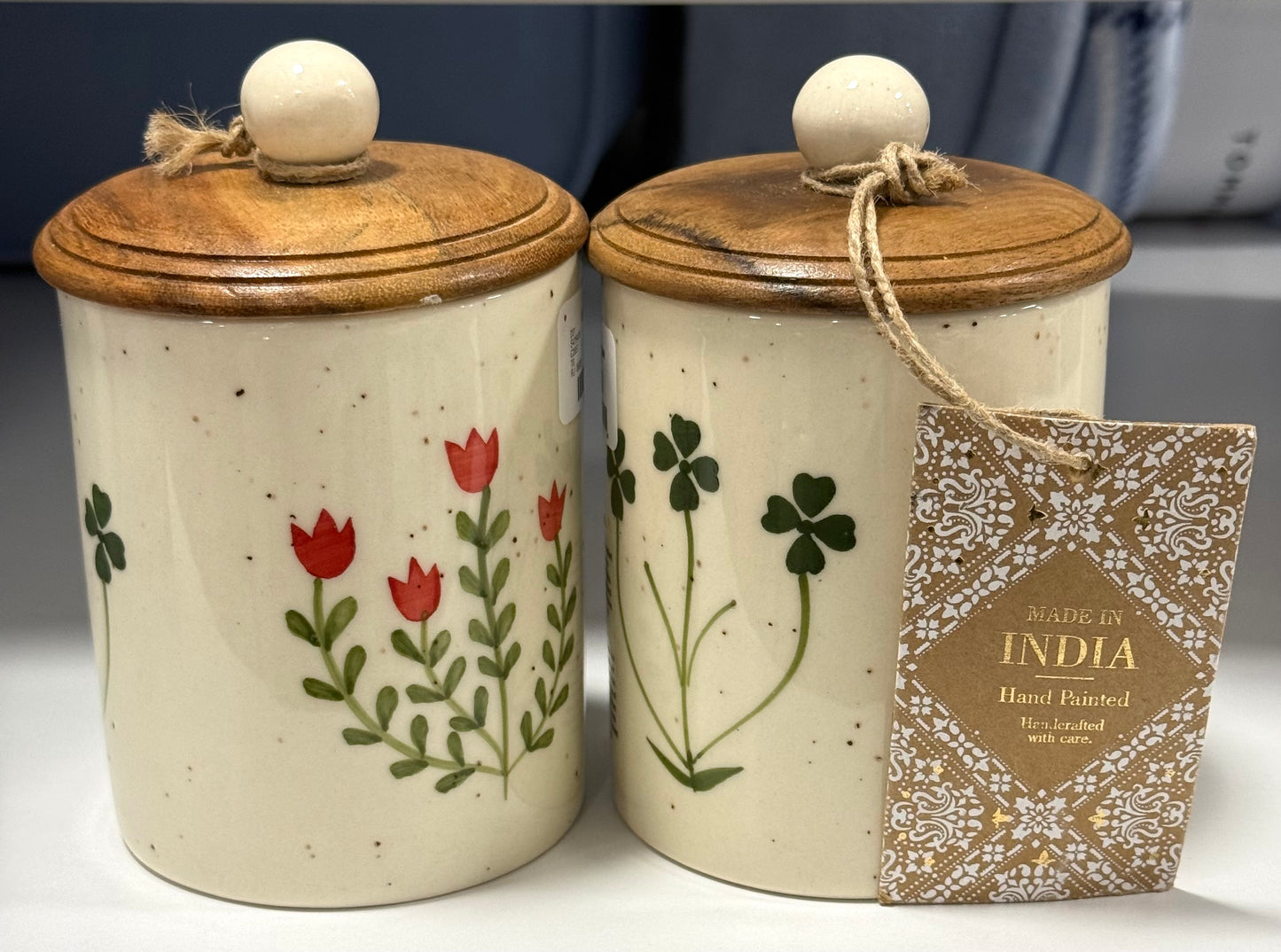 New Made in India floral ceramic 4” storage jar