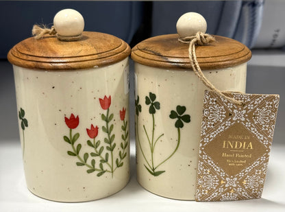 New Made in India floral ceramic 4” storage jar
