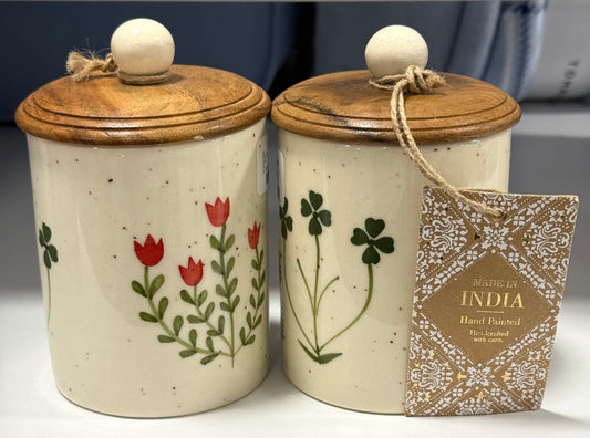 New Made in India floral ceramic 4” storage jar